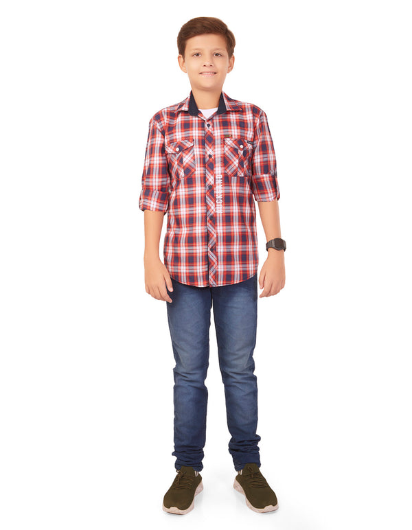 VOLUME ZERO BOYS  SLIM FIT RED COLOUR SHIRT(KZ-793)